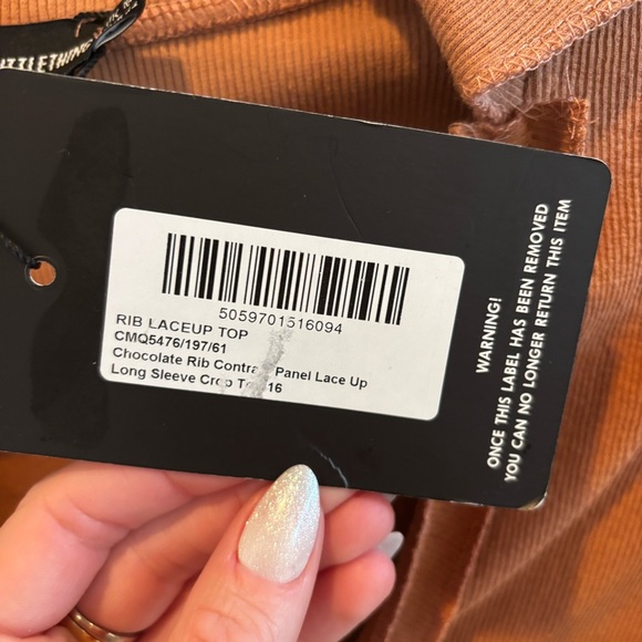 PrettyLittleThing Chocolate Colorblock Ribbed Lace Up Top NWT US 12 Womens Small - Picture 7 of 10